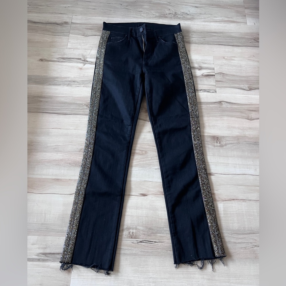 Mother jeans black with gold stripes on the sides size 25